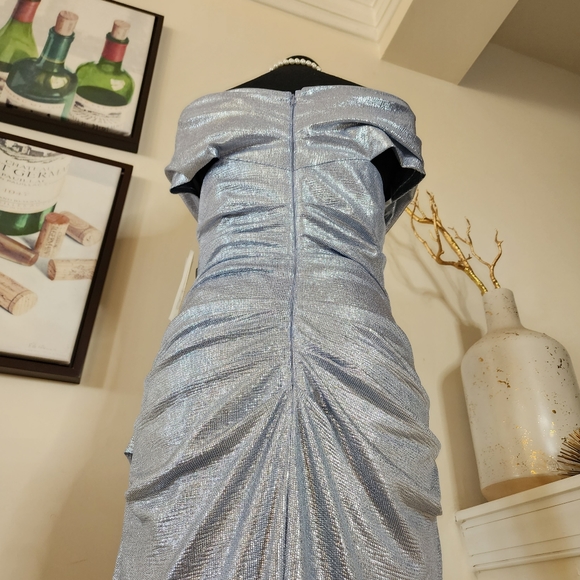 🔥Eliza J Metallic Silver Off-the-Shoulder Evening Gown - Picture 12 of 15